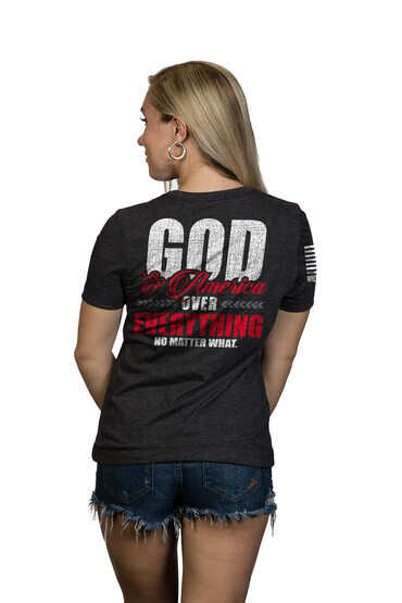 Nine Line God and America Over Everything Women's Short Sleeve T-Shirt in Charcoal Heather